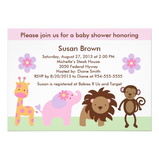 Bubblegum Jungle Animals Baby Shower Invitation