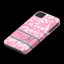 Bubblegum Pink and white floral damask w/ monogram casemate cases