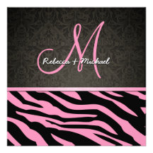 Bubblegum Pink & Black Zebra Stripes with damask Invite
