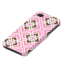 Bubblegum Pink, Brown and White Geometric Patterns Cover For iPhone 4