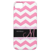 Bubblegum Pink Chevron with Personalized Monogram iPhone 5 Covers