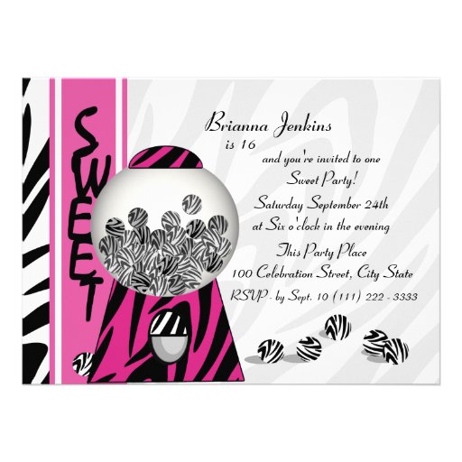 Bubblegum Stripes/ Pink Custom Invitation