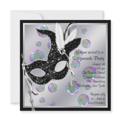 Bubbles Black Mask Black White Masquerade Party Personalized Announcements by Pure_Elegance