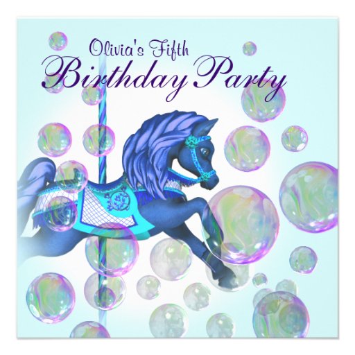 Bubbles Pink Carousel Pony Girls Birthday Party Announcements