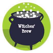 Bubbling cauldron ghoulish green Halloween label Stickers