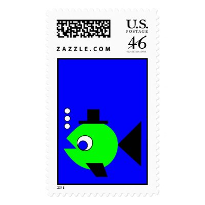 Bubbling Hat Fish Postage Stamp by lonvig
