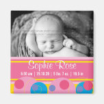 Bubbly Circles Pink Photo Baby Birth Announcement Refrigerator Magnet