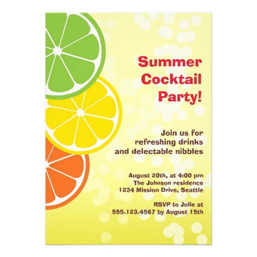 Bubbly refreshing drink citrus slice summer party personalized invitation