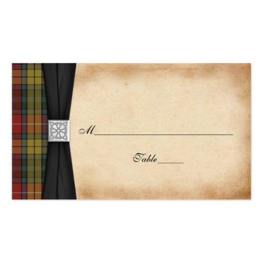 Buchanan Weathered Tartan Wedding Place Cards 2 Business Card Template (front side)