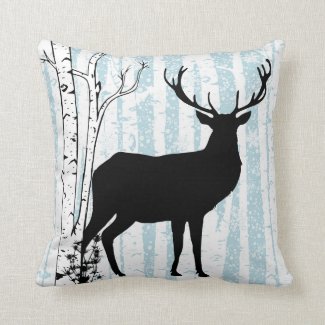 Buck and Doe in Birch Forest Throw Pillow
