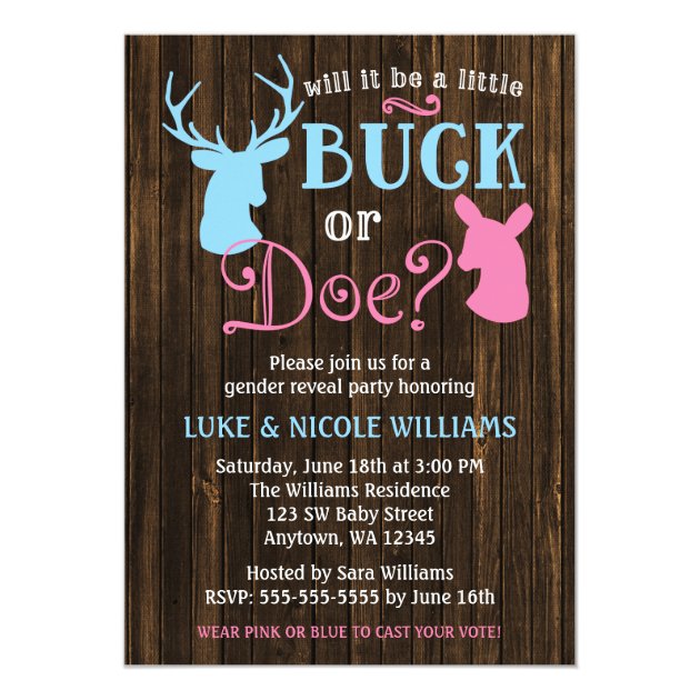 Buck or Doe Gender Reveal Party Baby Shower Card (front side)