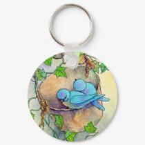 BUCKET BLUEBIRDS by SHARON SHARPE keychains by sharonsharpe BUCKET BLUEBIRDS by SHARON SHARPE keychains
