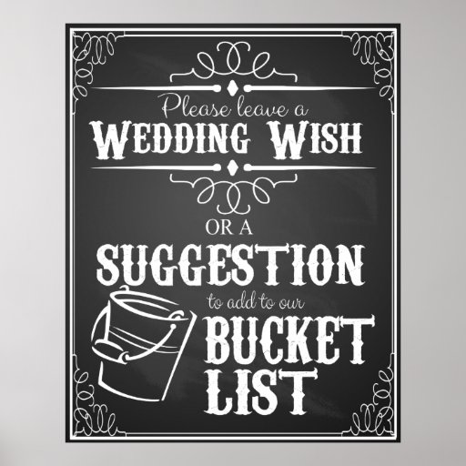 Bucket List for wedding "Leave a wedding Wish" Poster | Zazzle