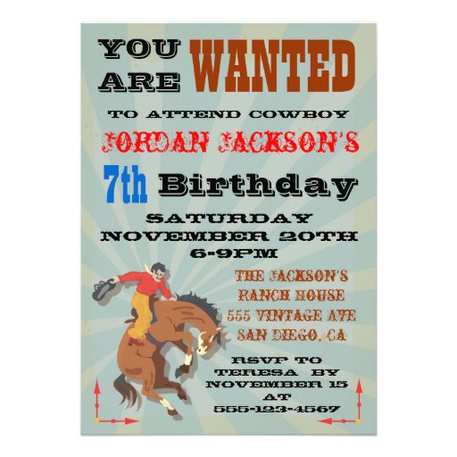Bucking Bronco Cowboy Birthday Party Invitaiton Announcement