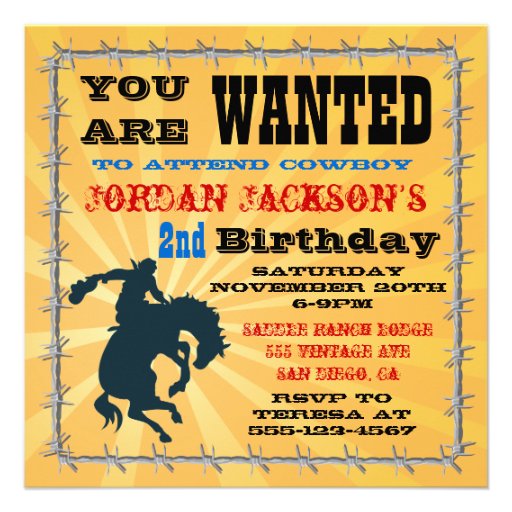 Bucking Bronco Cowboy Birthday Party Invitaiton Personalized Invites