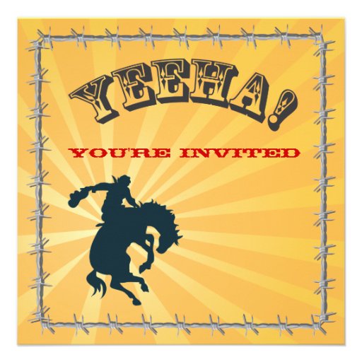 Bucking Bronco Cowboy Birthday Party Invitaiton Personalized Invites