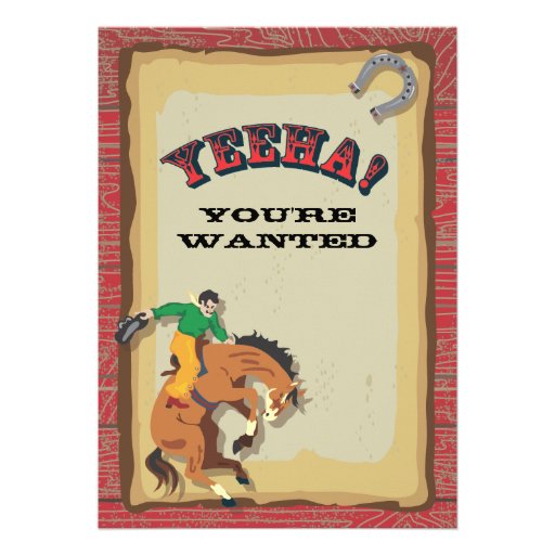 Bucking Bronco Cowboy Birthday Party Poster Custom Invitations