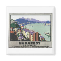Budapest Via Harwich Vintage Travel Poster Magnet