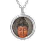 Buddha Head On Distressed Background Hard Light Round Pendant Necklace