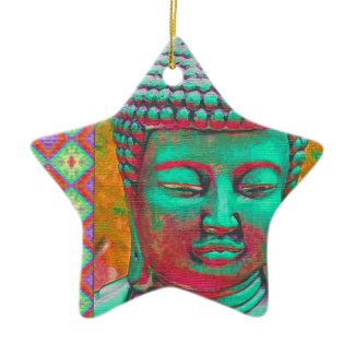 Buddha Pop with Patchwork Borders in Blue and Pink Ornaments
