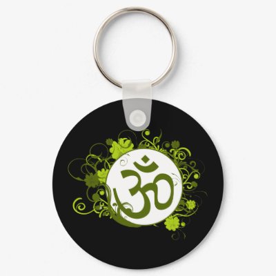 Buddhist Green Floral Om Keychains by BuddhaGifts