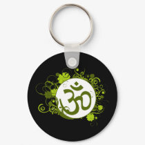 Buddhist Green Floral Om keychains by BuddhaGifts Buddhist Green Floral Om keychains