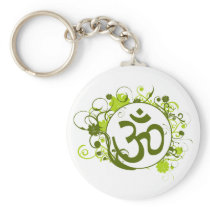Buddhist Green Floral Om Keychain