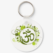 Buddhist Green Floral Om keychains by BuddhaGifts Buddhist Green Floral Om keychains