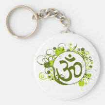 Buddhist Green Floral Om Keychain