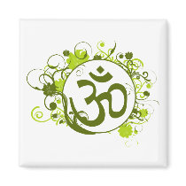 Buddhist Green Floral Om magnets