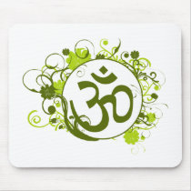 Buddhist Green Floral Om mousepads