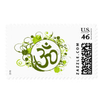Buddhist Green Floral Om Postage Stamp