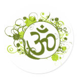 Buddhist Green Floral Om Round Stickers