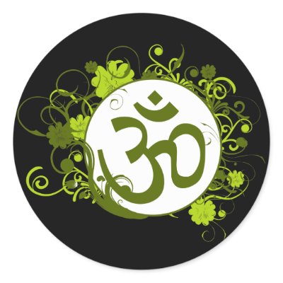 Buddhist Green Floral Om Round Sticker by BuddhaGifts