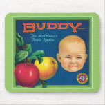 Buddy Apples ~ Vintage Fruit Label Art Mousepad