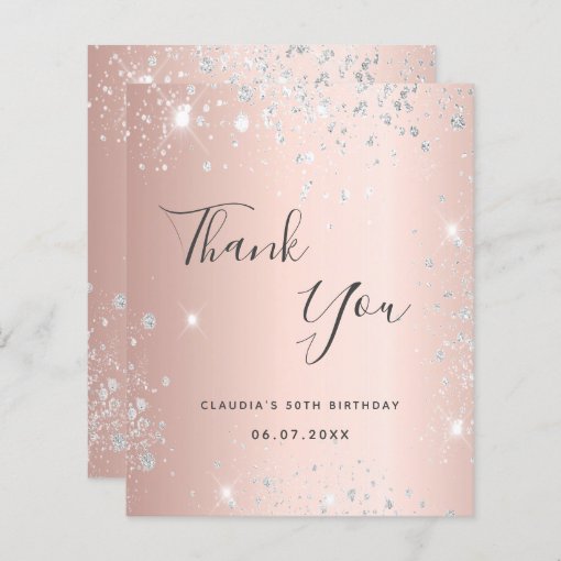 Budget Birthday Rose Gold Silver Glitter Thank You Zazzle