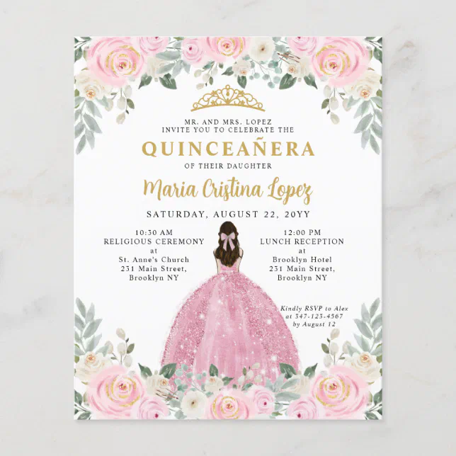 Budget Blush Pink Gold Floral Princess Quincea Era Zazzle