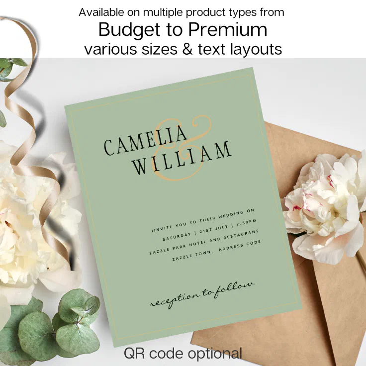 Budget Classic Sage Green Gold Wedding Invite Flyer Zazzle