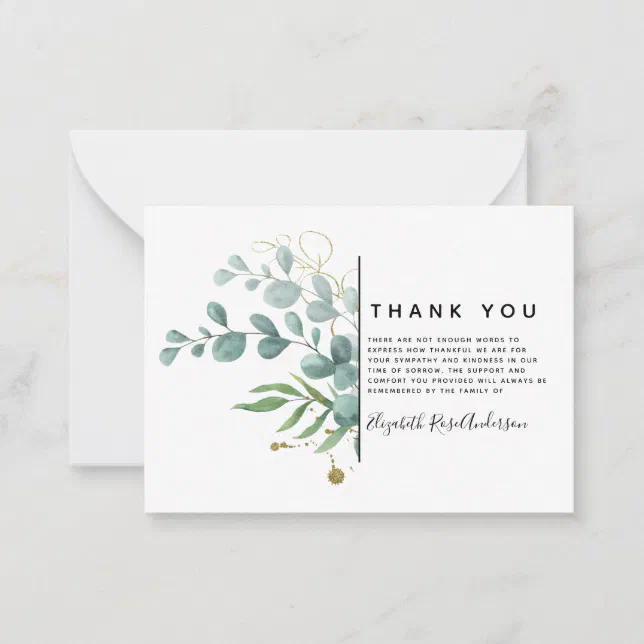 BUDGET Eucalyptus Sympathy Funeral Thank You Note Card Zazzle