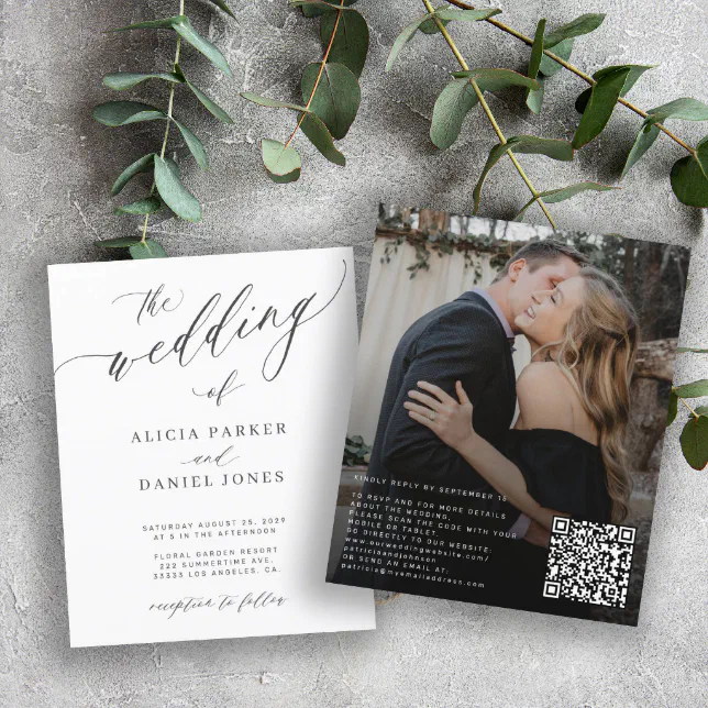 Budget Qr Code Photo Elegant Wedding Invitation Zazzle