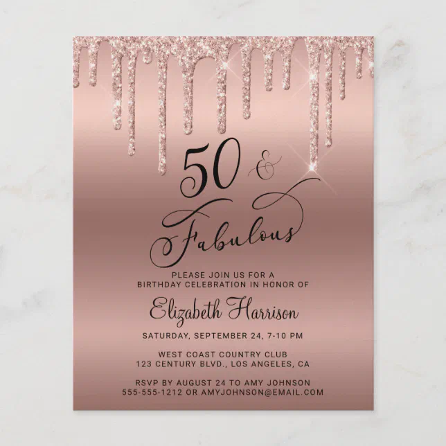 Budget Rose Gold Glitter Th Birthday Invitation Flyer Zazzle