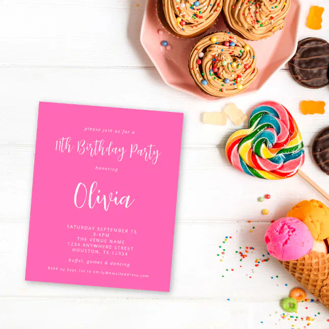 Budget Script Hot Pink Th Birthday Party Zazzle