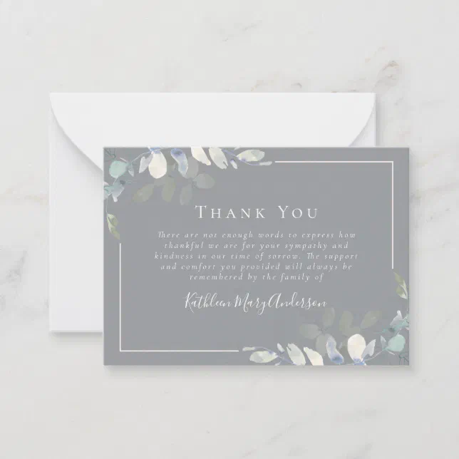 BUDGET Sympathy Eucalyptus Funeral Thank You Note Zazzle