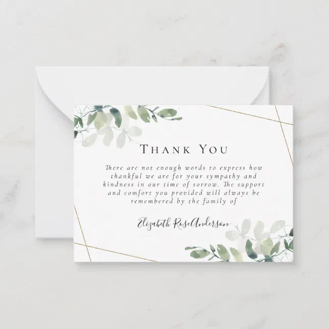 BUDGET Sympathy Eucalyptus Funeral Thank You Note Zazzle