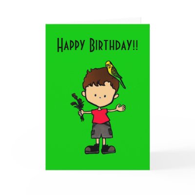 Budgie Boy Birthday Card (brownhair) by pocketsfulloflove