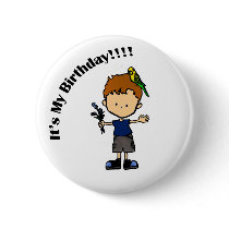 Budgie Boy (Brown Hair) Button