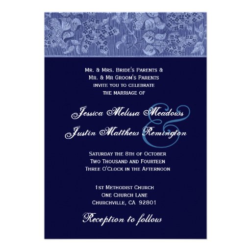 Bue and Midnight Midnight Damask Wedding Template Personalized Invite