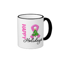 Buenas fiestas conciencia del cáncer de pecho taza de café