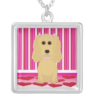 Buff Cocker Spaniel Dog Art Valentine Necklace necklace