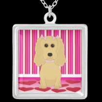 Buff Cocker Spaniel Dog Art Valentine Necklace